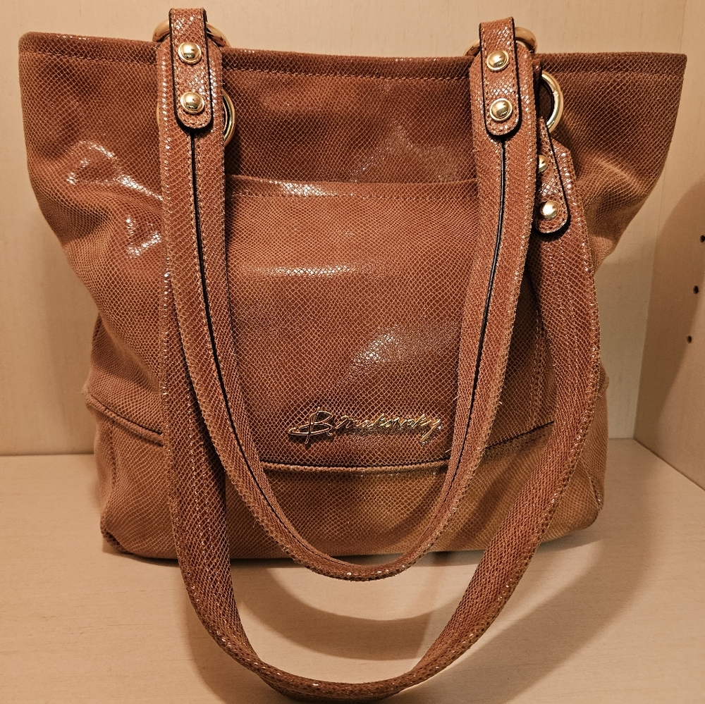 B. Makowsky Vachetta Leather Tan Shimmer & Gold Hardware Med. Tote Shoulder Bag